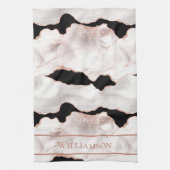 Monogram Rose Gold Glitzer Agate Schwarz-weiß Swir Geschirrtuch (Vertikal)