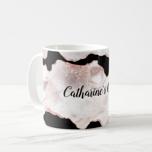 Monogram Rose Gold Glitzer Agate Schwarz-weiß Swir Kaffeetasse (Vorderseite Links)