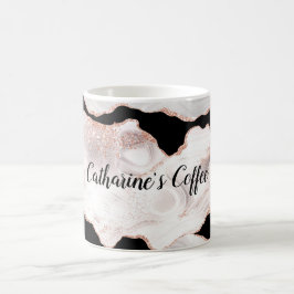 Monogram Rose Gold Glitzer Agate Schwarz-weiß Swir Kaffeetasse