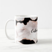 Monogram Rose Gold Glitzer Agate Schwarz-weiß Swir Kaffeetasse (Links)