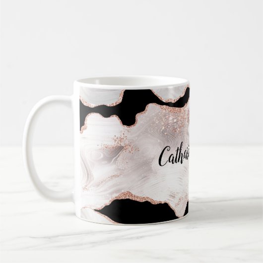 Monogram Rose Gold Glitzer Agate Schwarz-weiß Swir Kaffeetasse (Links)