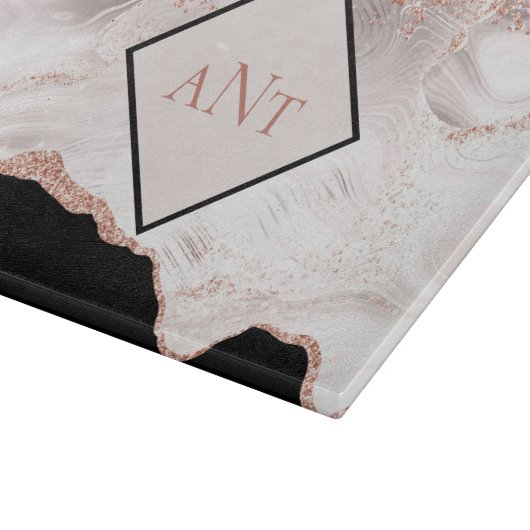Monogram Rose Gold Glitzer Agate Schwarz-weiß Swir Schneidebrett (Ecke)