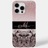Monogram Rose Gold Glitzer Case-Mate iPhone Hülle (Rückseite)