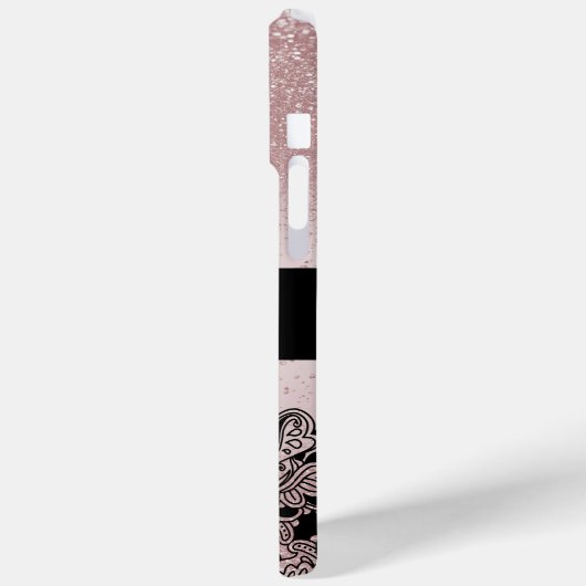 Monogram Rose Gold Glitzer Case-Mate iPhone Hülle (Rückseite / Links)