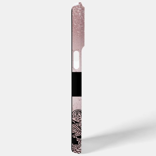 Monogram Rose Gold Glitzer Case-Mate iPhone Hülle (Rückseite / Rechts)