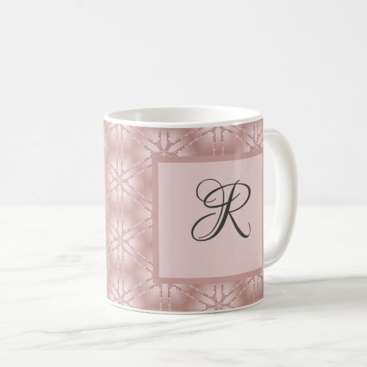 Monogram Rose Gold Glitzer Geometrisches Muster Kaffeetasse (VorderseiteRechts)