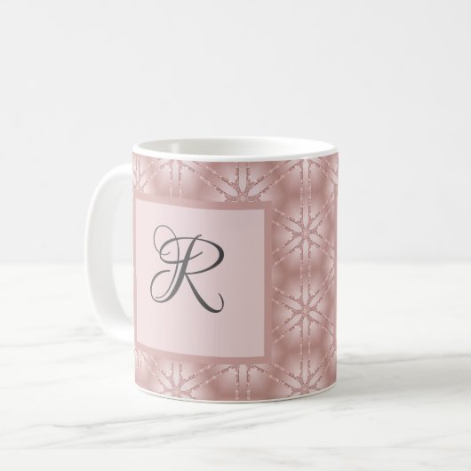 Monogram Rose Gold Glitzer Geometrisches Muster Kaffeetasse (Vorderseite Links)
