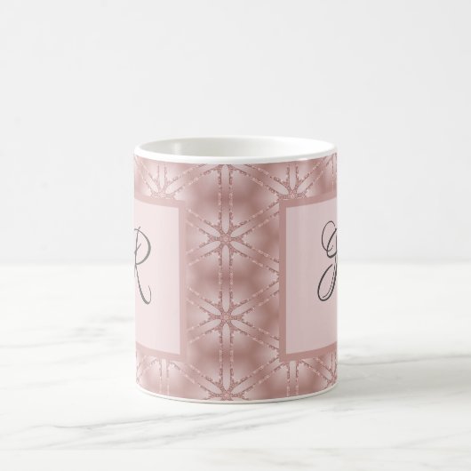 Monogram Rose Gold Glitzer Geometrisches Muster Kaffeetasse (Mittel)