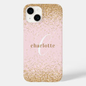 Monogram Rose Gold Glitzer Girly Glam Case-Mate iPhone Hülle (Rückseite)