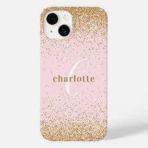 Monogram Rose Gold Glitzer Girly Glam Case-Mate iPhone 14 Hülle