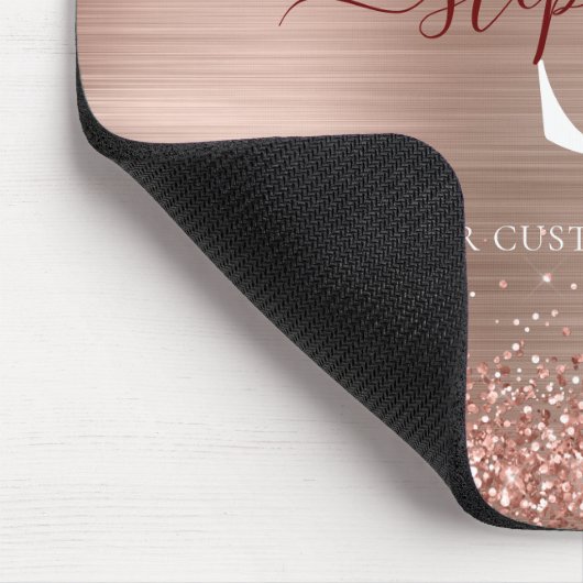 Monogram Rose Gold Glitzer Girly Glam Mousepad (Ecke)