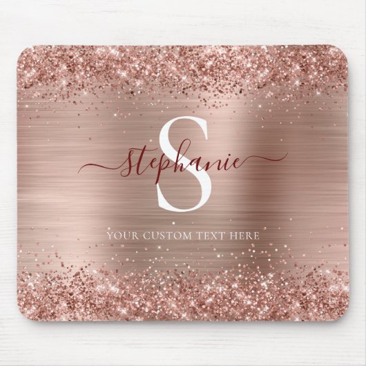 Monogram Rose Gold Glitzer Girly Glam Mousepad (Vorne)