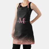Monogram Rose Gold Glitzer Glitzern und Schwarzer  Schürze (InSitu)