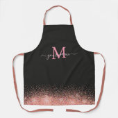 Monogram Rose Gold Glitzer Glitzern und Schwarzer  Schürze (Vorderseite)