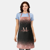 Monogram Rose Gold Glitzer Glitzern und Schwarzer Schürze (Getragen)