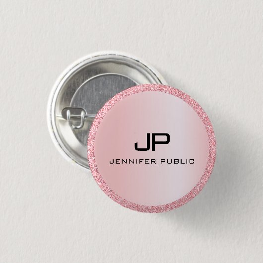Monogram Rose Gold Glitzer Look Template Elegant Button (Vorne & Hinten)