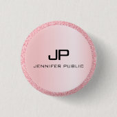 Monogram Rose Gold Glitzer Look Template Elegant Button (Vorderseite)