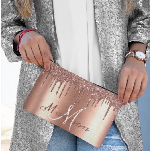 Monogram Rose Gold Glitzer Look Tropfen Girly Zubehörtasche