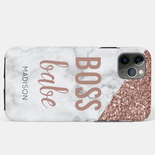 Monogram Rose Gold Glitzer | Marble Boss Babe Case-Mate iPhone Hülle (Rückseite (Horizontal))
