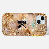 Monogram Rose Gold Glitzer Marmor Case-Mate iPhone Hülle (Rückseite (Horizontal))