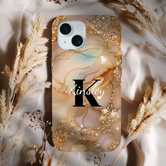 Monogram Rose Gold Glitzer Marmor Case-Mate iPhone Hülle