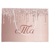 Monogram Rose Gold Glitzer Pink Luxus Hochzeit Große Geschenktüte (Rückseite)