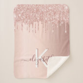 Monogram Rose Gold Glitzer Rosa Funkelname Sherpadecke (Vorderseite)