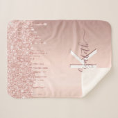 Monogram Rose Gold Glitzer Rosa Funkelname Sherpadecke (Vorderseite (Horizontal))