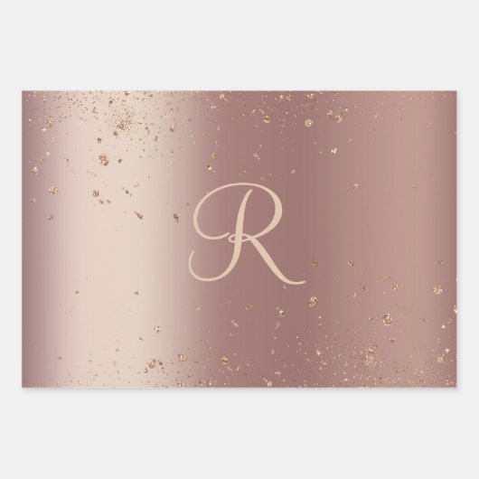 Monogram Rose Gold Glitzer Script Trendy Geschenkpapier Set (Vorderseite 3)