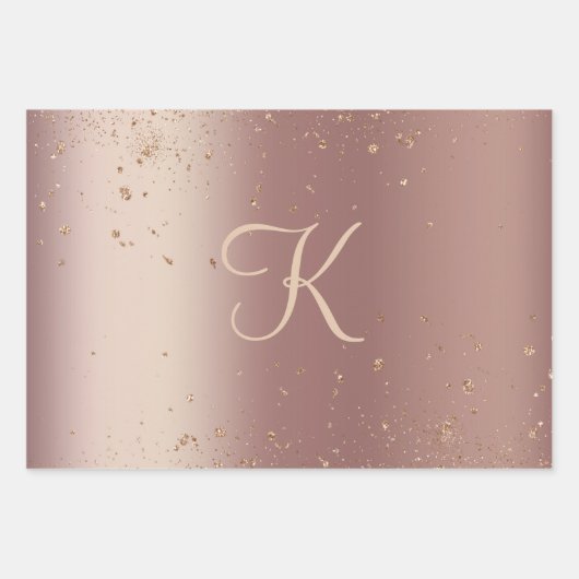 Monogram Rose Gold Glitzer Script Trendy Geschenkpapier Set (Vorderseite 2)