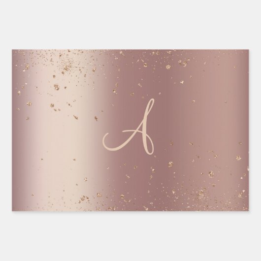 Monogram Rose Gold Glitzer Script Trendy Geschenkpapier Set (Vorderseite)
