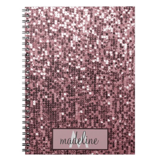 Monogram Rose Gold Glitzer Sequel Funkelnd Noteboo Notizblock (Vorderseite)