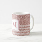 Monogram Rose Gold Glitzer Strip Muster Kaffeetasse (VorderseiteRechts)