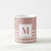 Monogram Rose Gold Glitzer Strip Muster Kaffeetasse (Mittel)