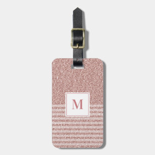 Monogram Rose Gold Glitzer Stripes Girl Gepäckanhänger