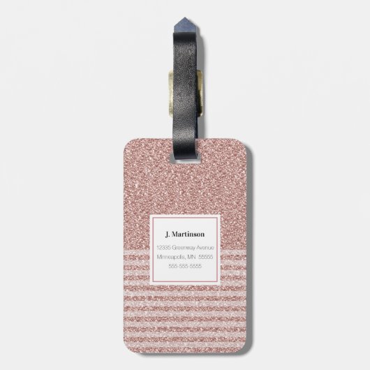 Monogram Rose Gold Glitzer Stripes Girl Gepäckanhänger (Rückseite vertikal)