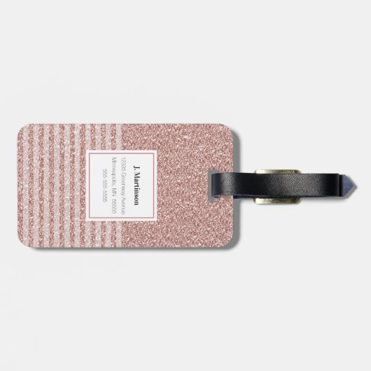 Monogram Rose Gold Glitzer Stripes Girl Gepäckanhänger (Rückseite horizontal)
