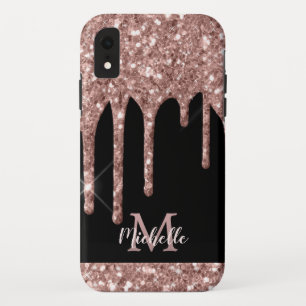 Monogram Rose Gold Glitzer Tropfen auf Black Monog Case-Mate iPhone Hülle