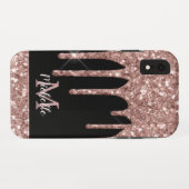 Monogram Rose Gold Glitzer Tropfen auf Black Monog Case-Mate iPhone Hülle (Rückseite (Horizontal))