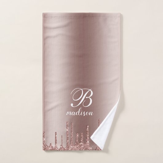 Monogram Rose Gold Glitzer Tropfen Badhandtuch Set (Handtuch)