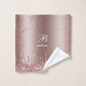Monogram Rose Gold Glitzer Tropfen Badhandtuch Set (Waschlappen)