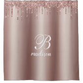 Monogram Rose Gold Glitzer Tropfen Duschvorhang (Vorderseite)