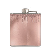 Monogram Rose Gold Glitzer Tropfen Girly Flachmann (Rückseite)