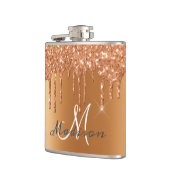 Monogram Rose Gold Glitzer Tropfen Girly Sparkle F Flachmann (Links)