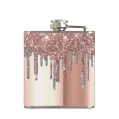 Monogram Rose Gold Glitzer Tropfen Girly Sparkle F Flachmann (Rückseite)