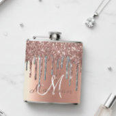 Monogram Rose Gold Glitzer Tropfen Girly Sparkle F Flachmann