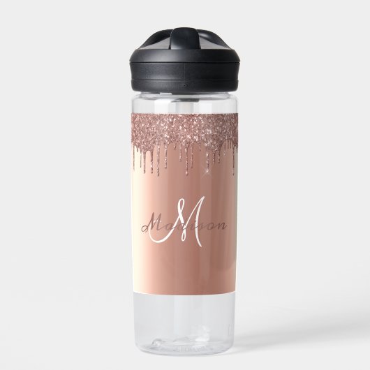 Monogram Rose Gold Glitzer Tropfen Girly Sparkle F Trinkflasche (Vorderseite)