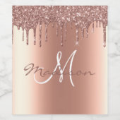 Monogram Rose Gold Glitzer Tropfen Name Custom Weinetikett (Einzelnes Label)