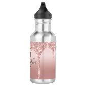 Monogram Rose Gold Glitzer Tropfen Rosa Trendy Edelstahlflasche (Rechts)