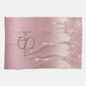 Monogram Rose Gold Glitzer Tropfen Rosa Trendy Geschirrtuch (Horizontal)